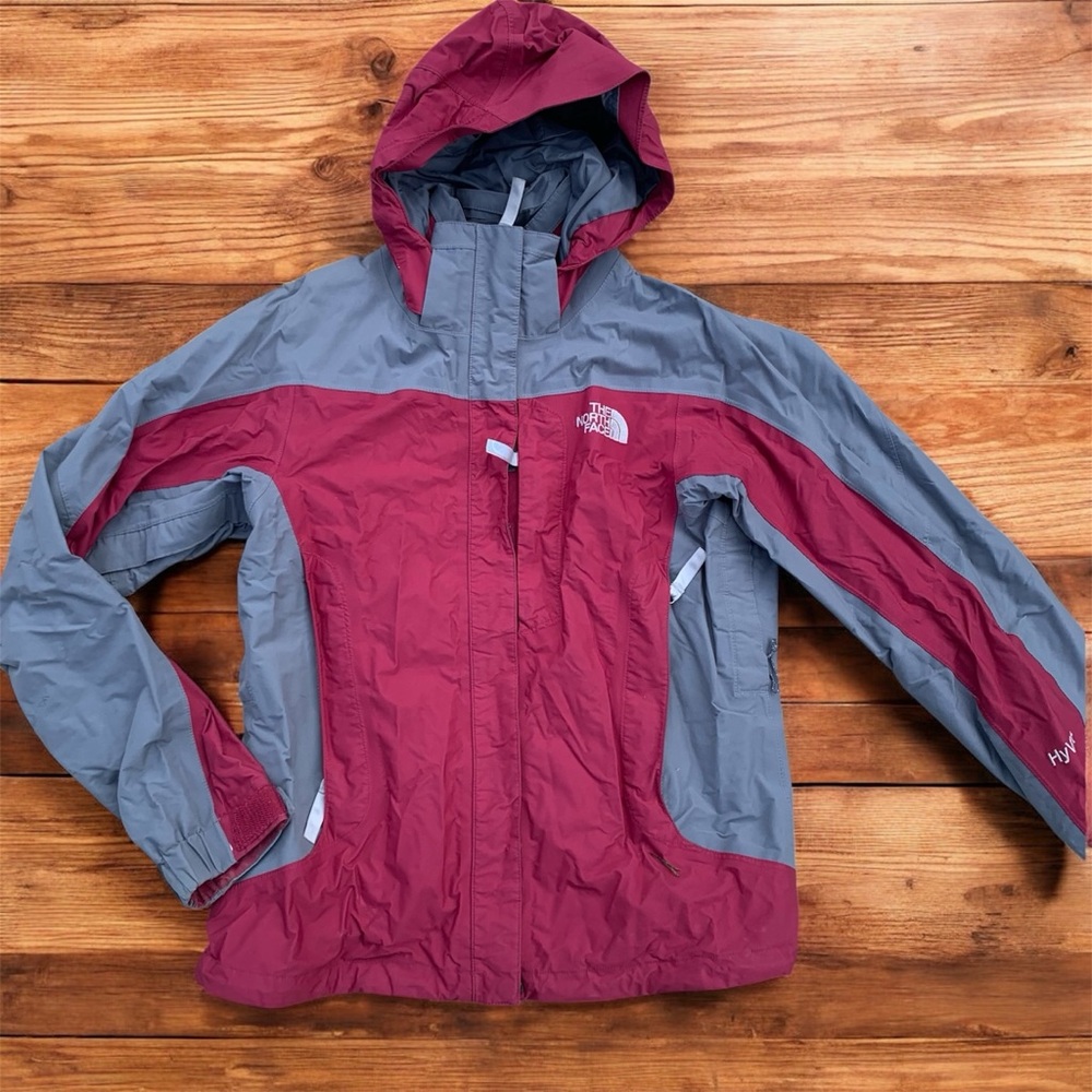 The North Face Women’s Red and Gray Hooded HyVent Waterproof Jacket Medium